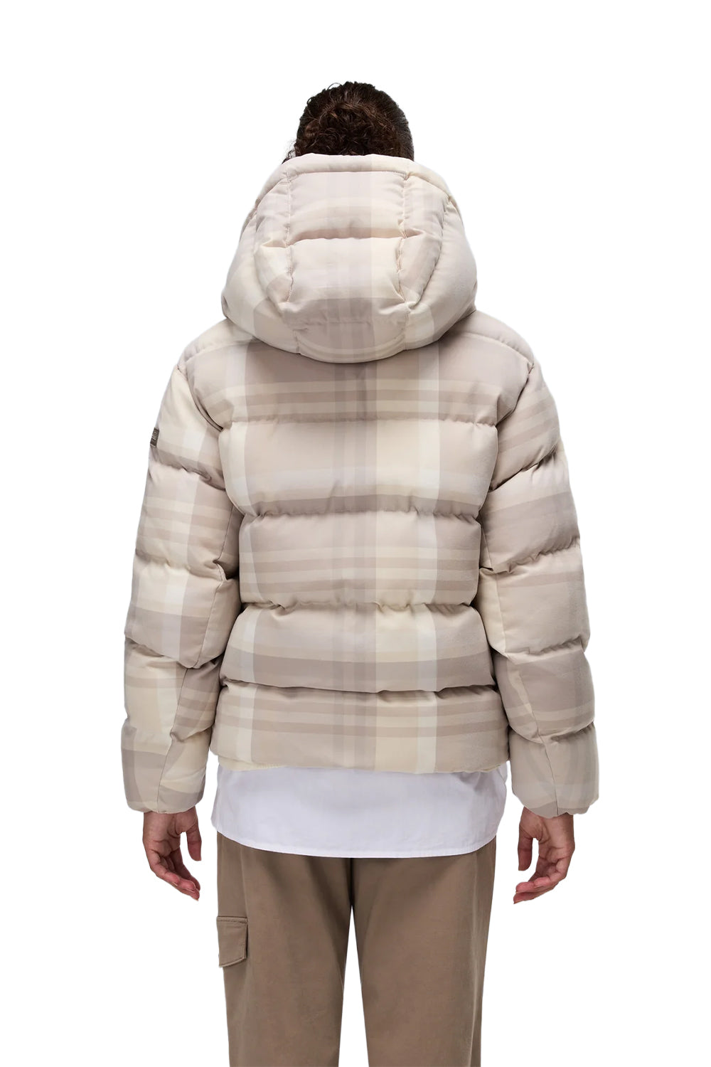 Napapijri-Napapijri ThermoFibre® Glane Check Puffer CORDURA® Jacket Ekoseli Krem Kadın Mont-Mont-4-milagron.live