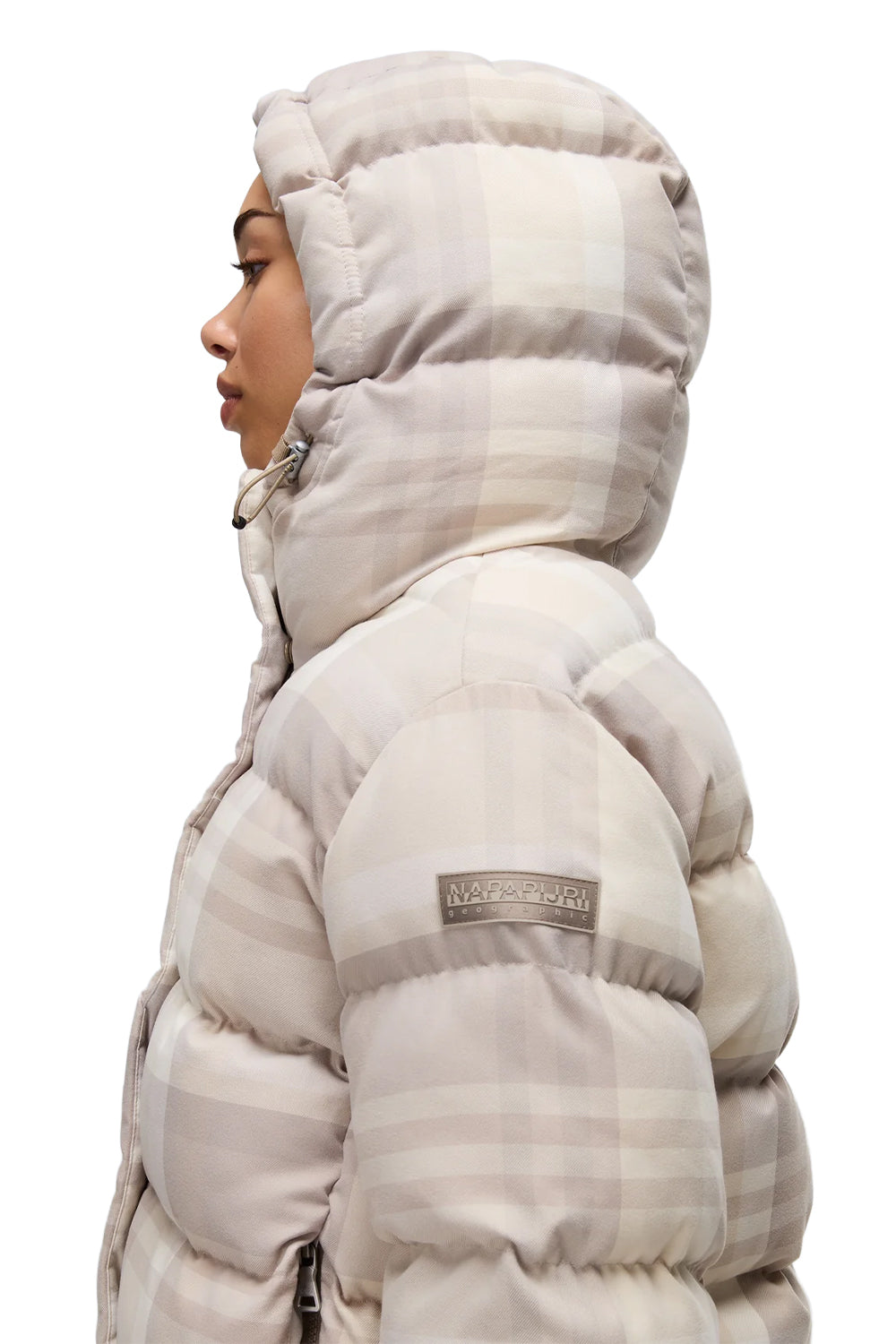 Napapijri-Napapijri ThermoFibre® Glane Check Puffer CORDURA® Jacket Ekoseli Krem Kadın Mont-Mont-5-milagron.live