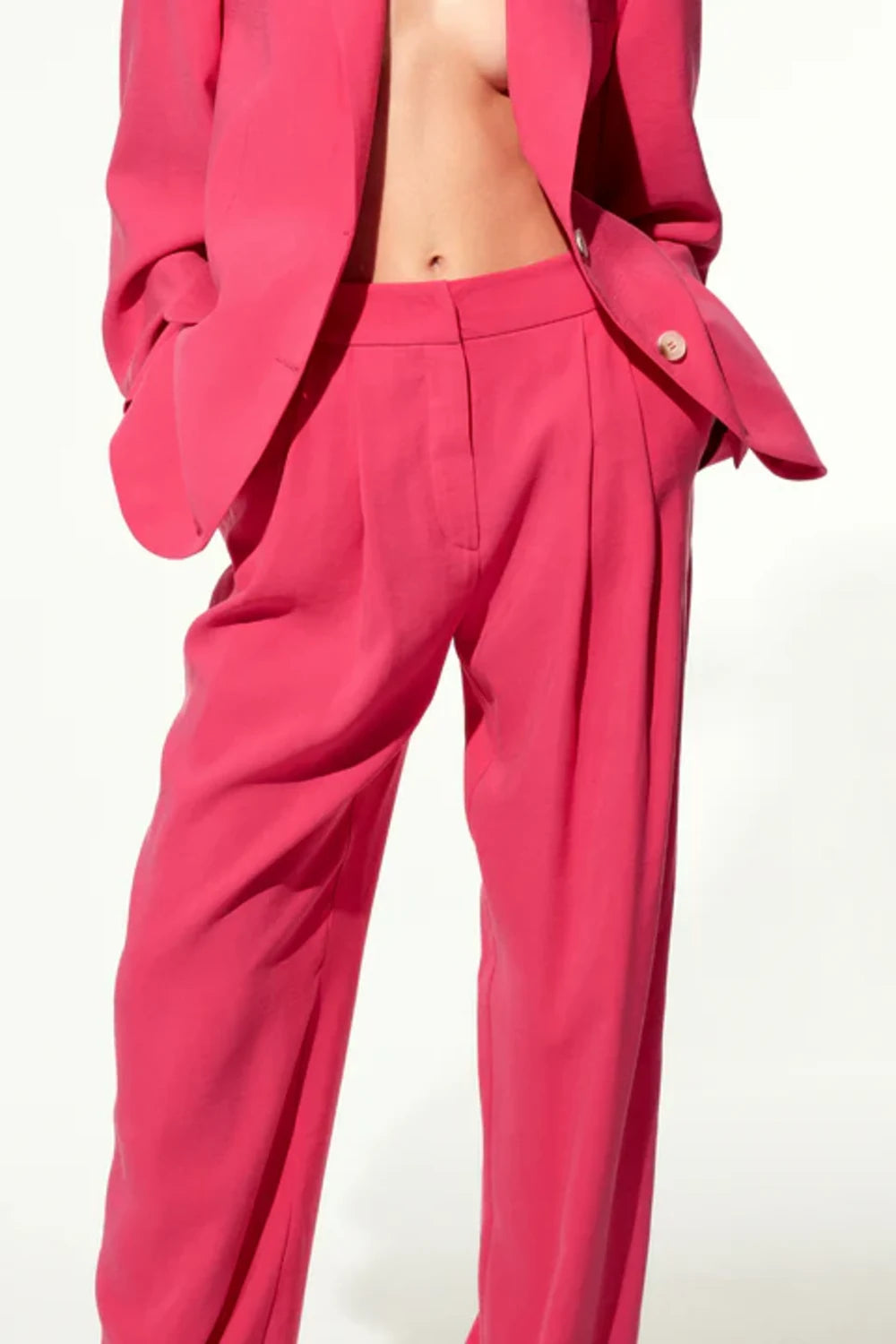 Nazlı Ceren-Tina Wide Leg Pantolon Bubble Gum Pink-Kumaş Pantolon-5-milagron.live