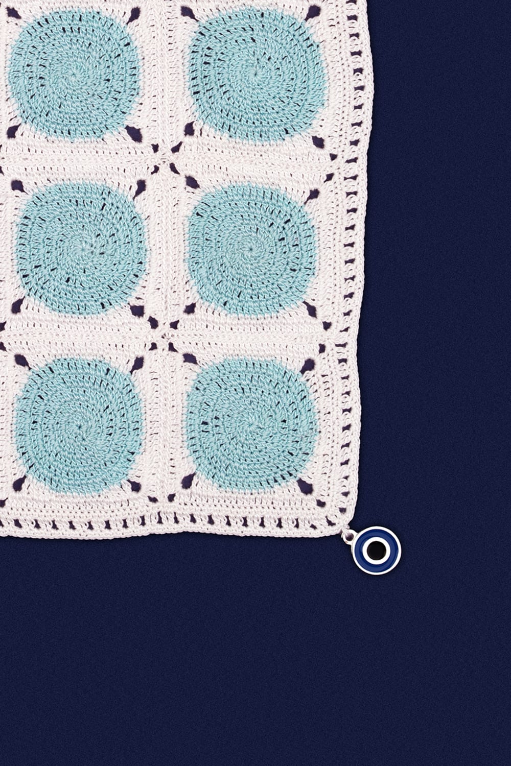 OHM Handmade-Beyaz Mavi Dots El İşi Dantel Örtü-Dantel Örtüler-2-milagron.live