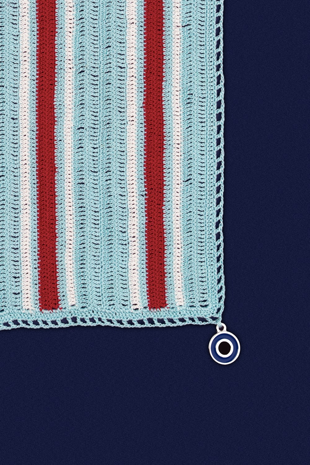 OHM Handmade-Beyaz Mavi Kırmızı Multi Stripes El İşi Dantel Örtü-Dantel Örtüler-2-milagron.live