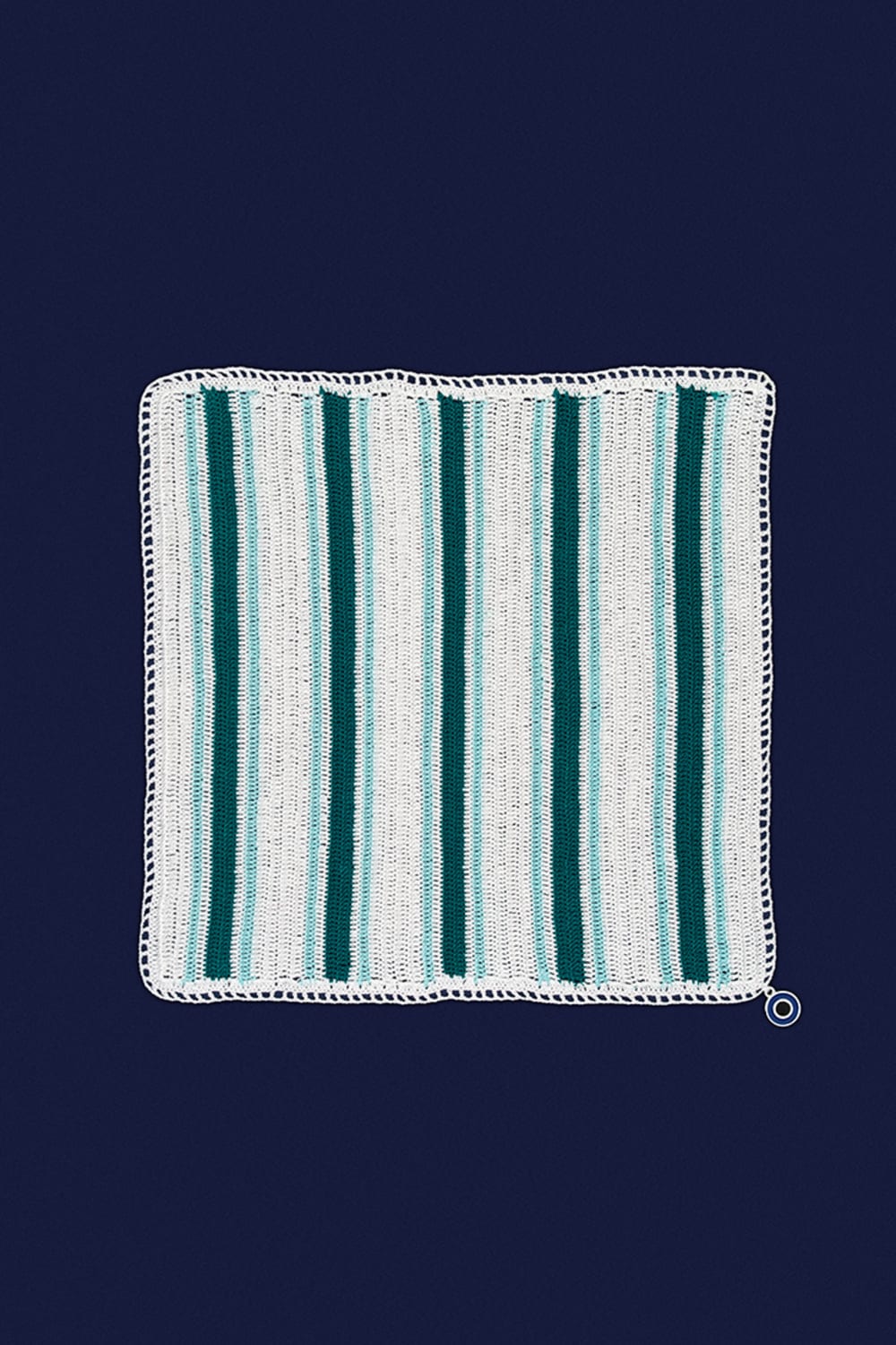OHM Handmade-Beyaz Mavi Yeşil Stripes El İşi Dantel Örtü-Dantel Örtüler-1-milagron.live