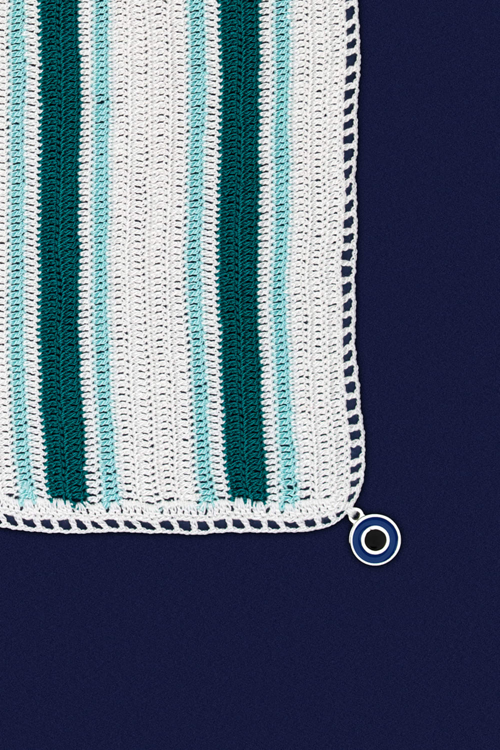 OHM Handmade-Beyaz Mavi Yeşil Stripes El İşi Dantel Örtü-Dantel Örtüler-2-milagron.live