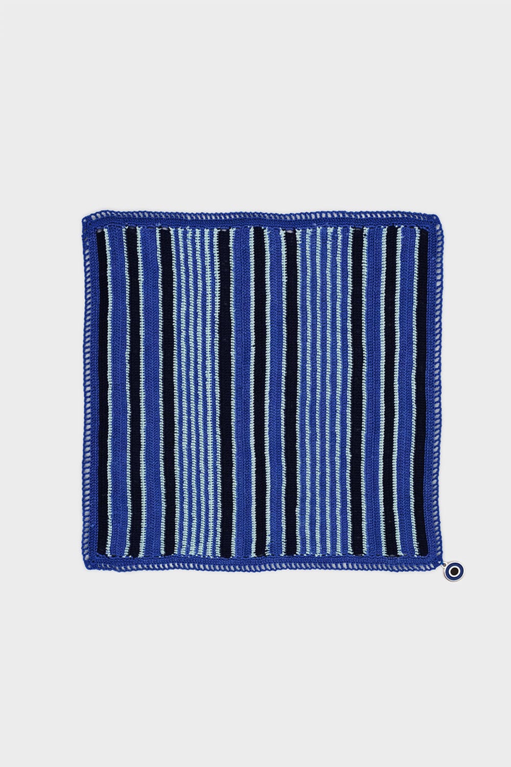 OHM Handmade-Saks Mavi Lacivert Multi Stripes El İşi Dantel Örtü-Dantel Örtüler-1-milagron.live