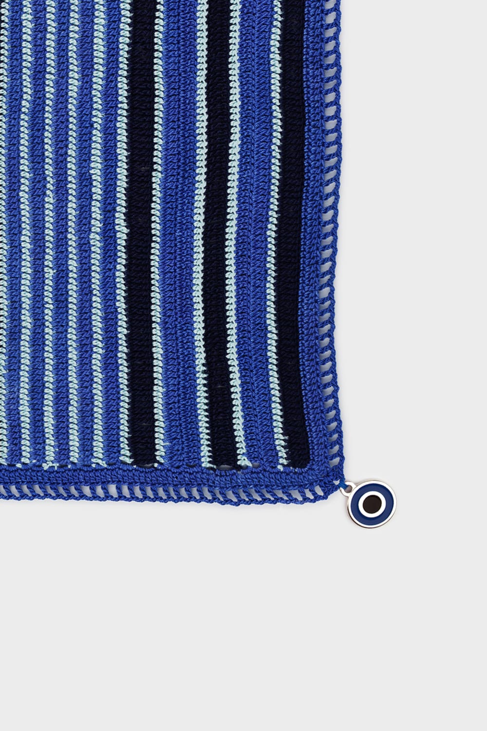 OHM Handmade-Saks Mavi Lacivert Multi Stripes El İşi Dantel Örtü-Dantel Örtüler-2-milagron.live