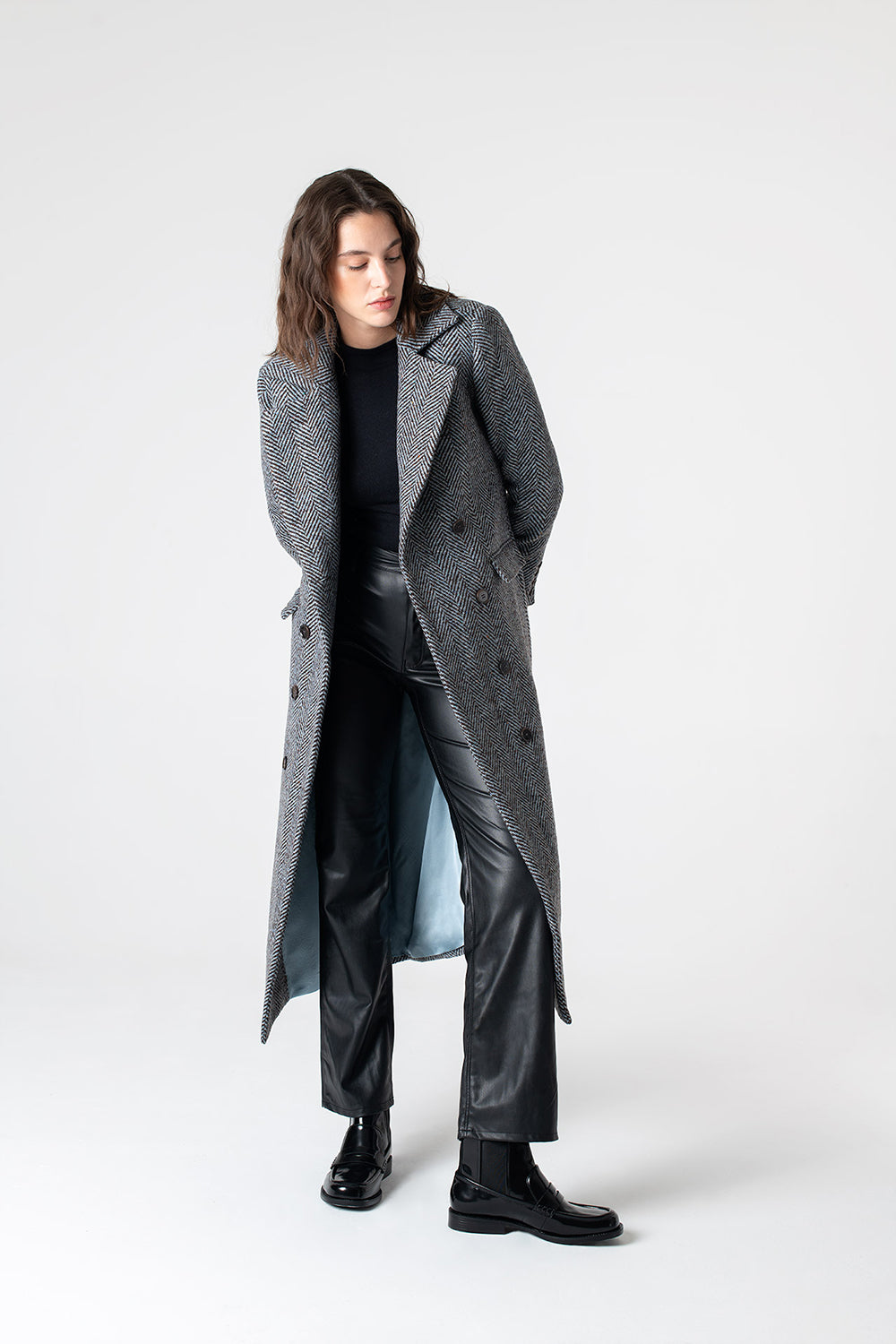 Peploum-Adele Herringbone Coat-Kaban-1-milagron.live