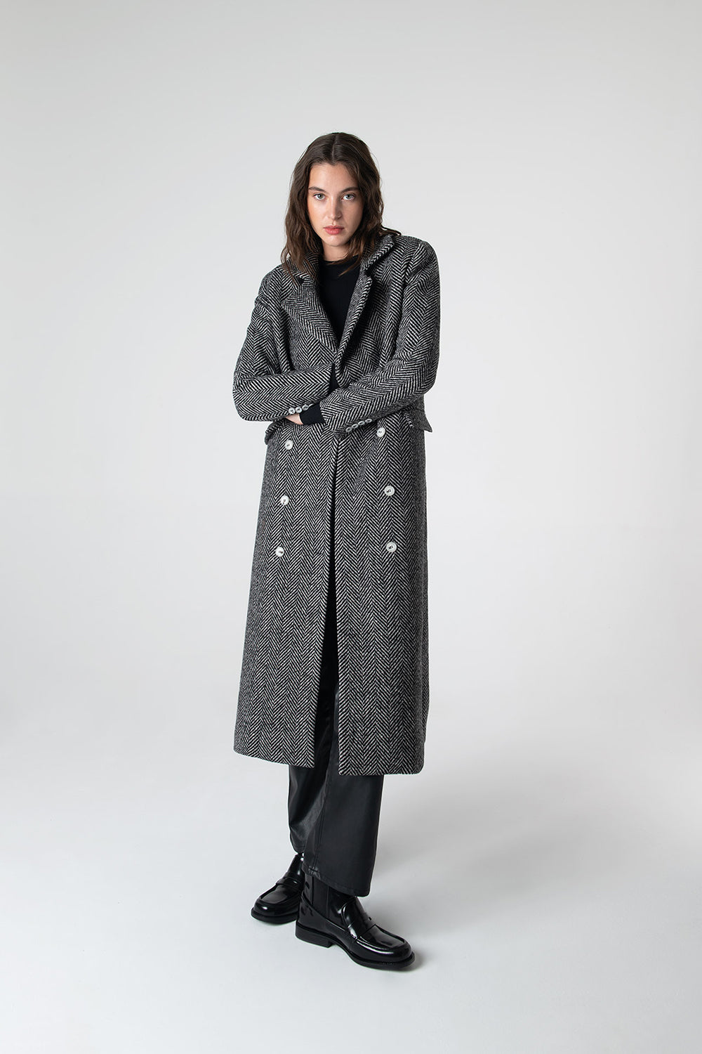 Peploum-Adele Herringbone Coat-Kaban-1-milagron.live