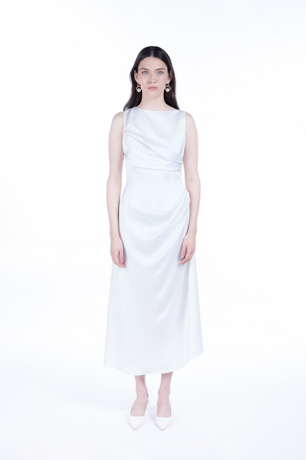 Peploum-Amor Draped Sateen Dress-Elbise-1-milagron.live