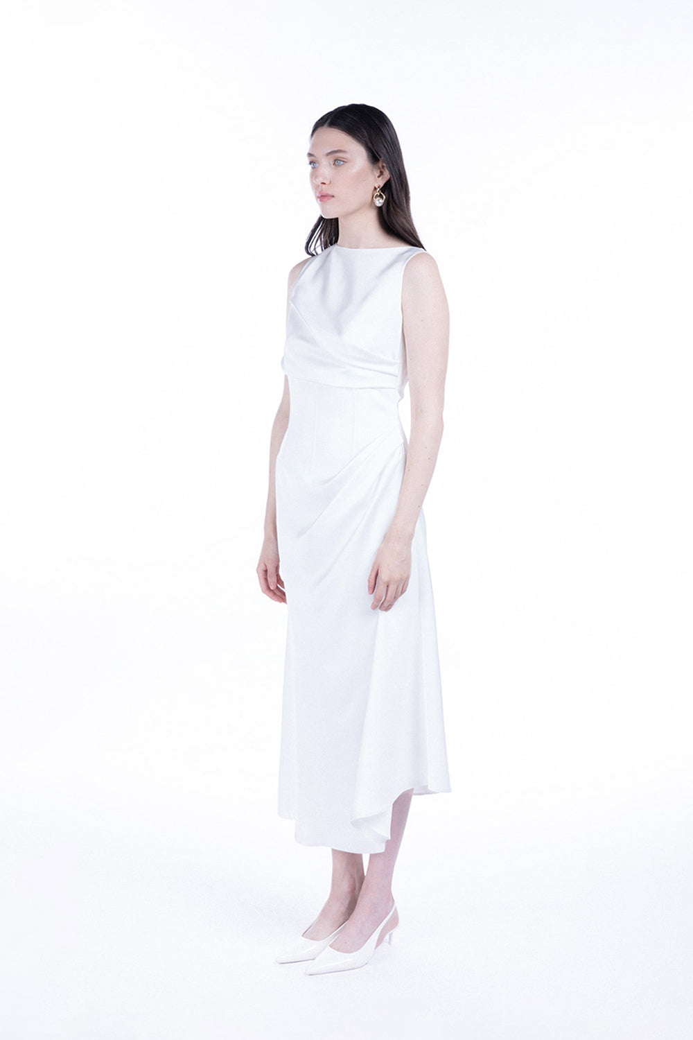 Peploum-Amor Draped Sateen Dress-Elbise-3-milagron.live