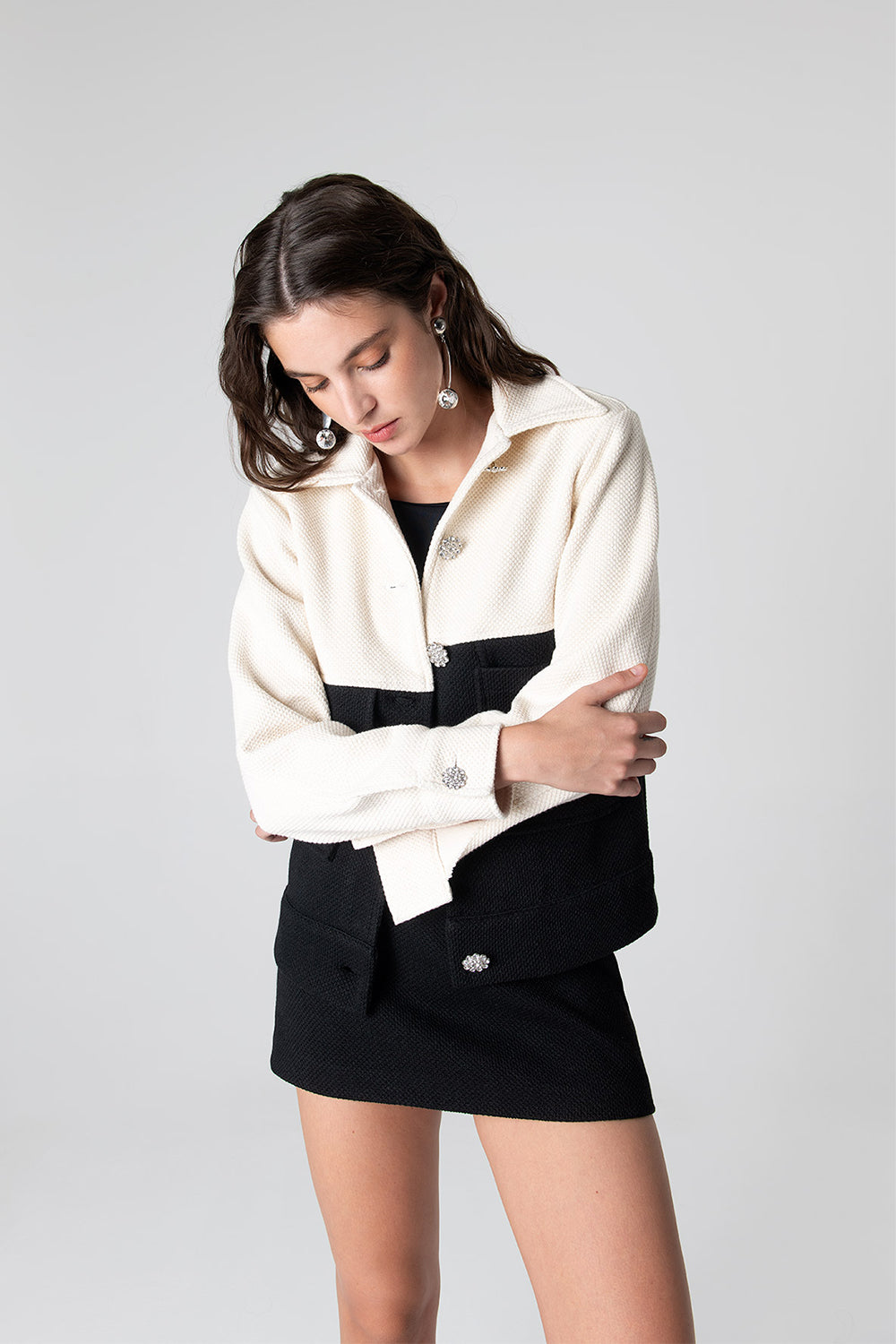 Peploum-Anne Bouny Contrast Weaving Jacket-Ceket-1-milagron.live