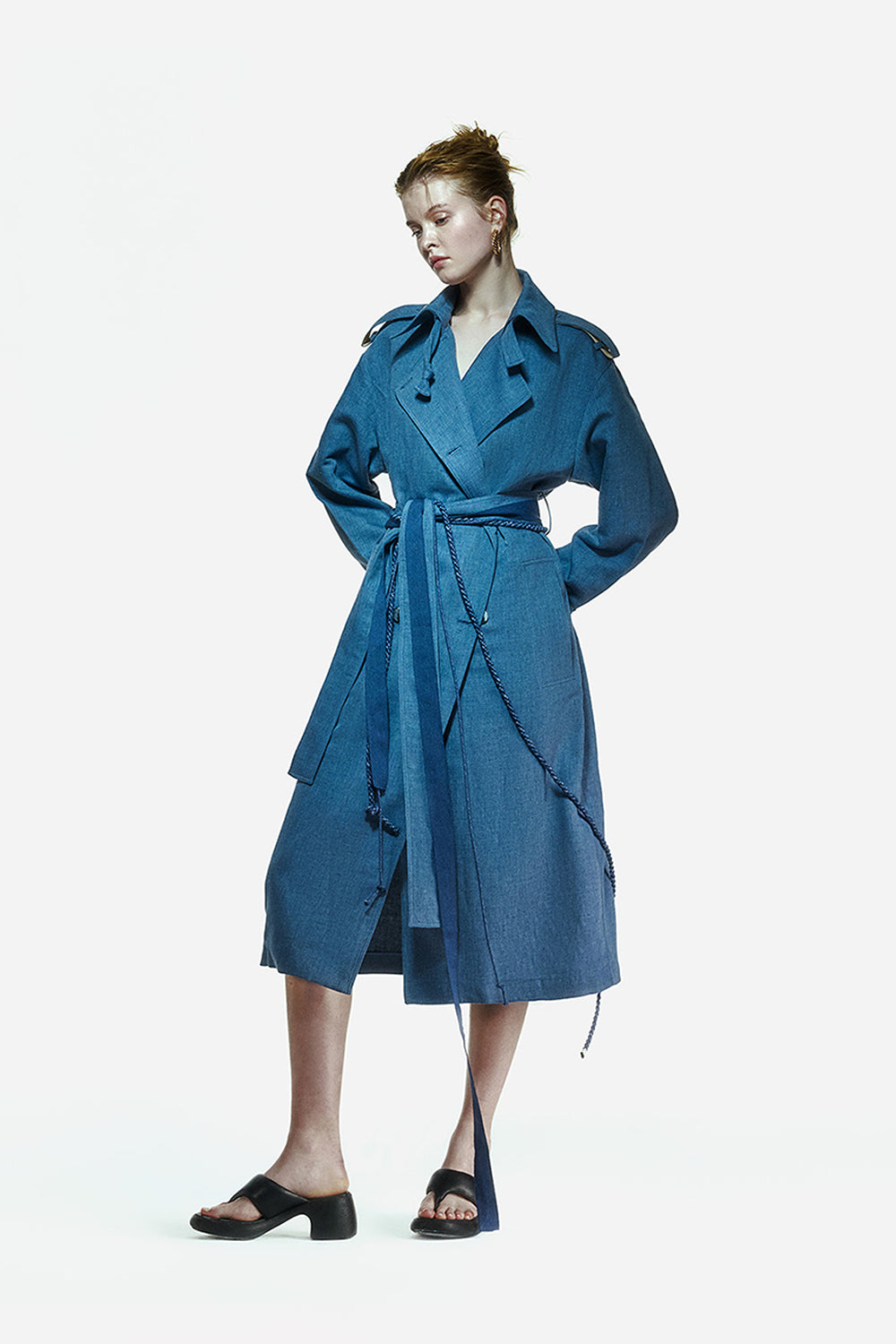 Peploum-Ise Trenchcoat In Denim Blue-Trençkot-2-milagron.live