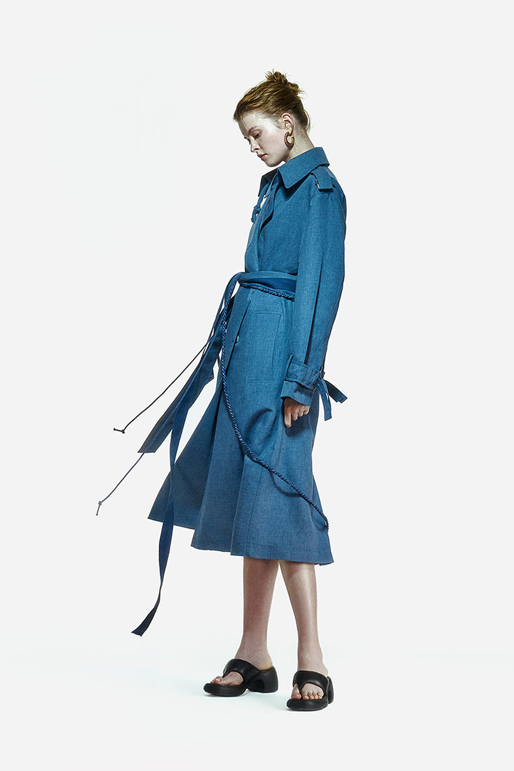 Peploum-Ise Trenchcoat In Denim Blue-Trençkot-3-milagron.live