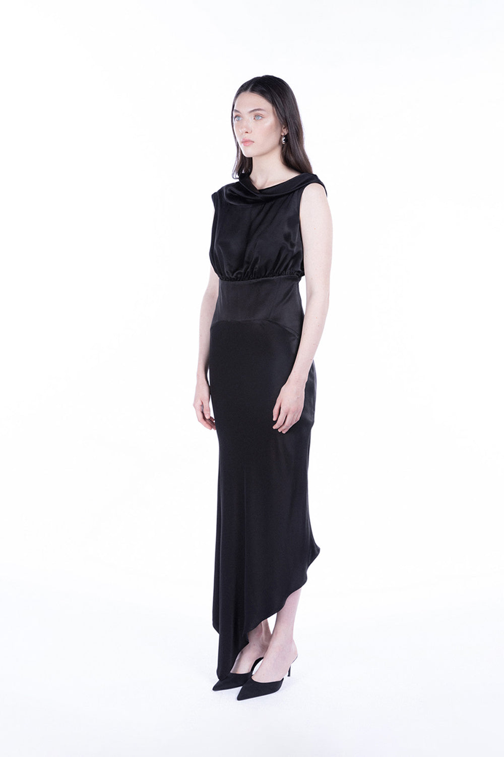 Peploum-Lea Folded Neckline Sateen Dress-Elbise-2-milagron.live