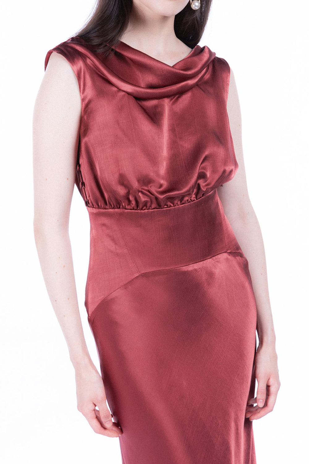 Peploum-Lea Folded Neckline Sateen Dress-Elbise-2-milagron.live