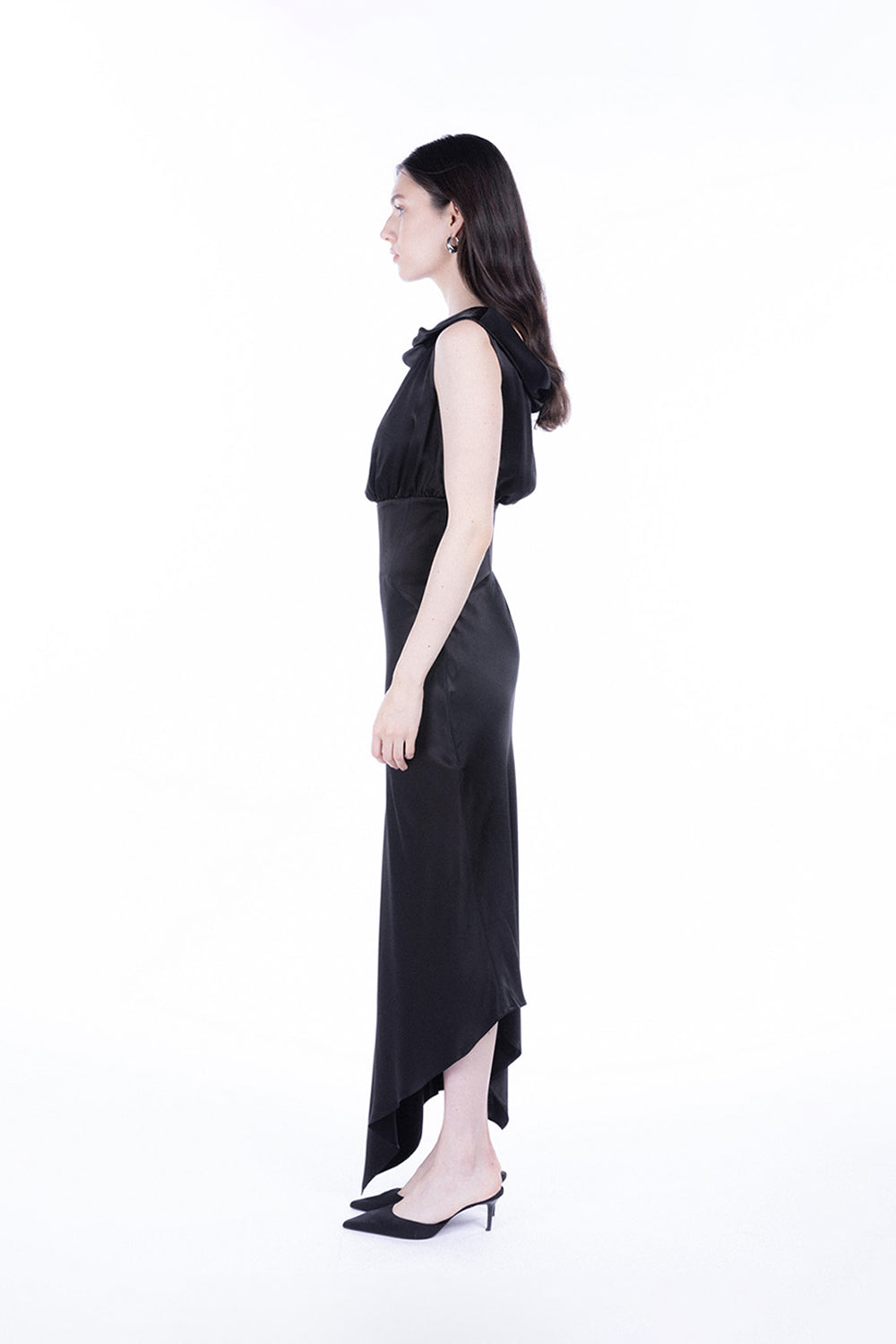 Peploum-Lea Folded Neckline Sateen Dress-Elbise-3-milagron.live