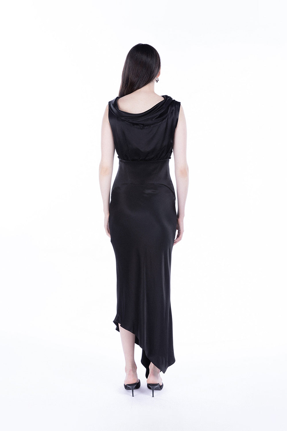 Peploum-Lea Folded Neckline Sateen Dress-Elbise-4-milagron.live