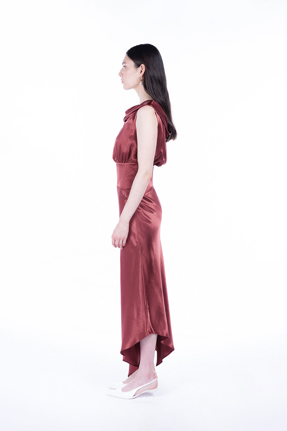 Peploum-Lea Folded Neckline Sateen Dress-Elbise-4-milagron.live