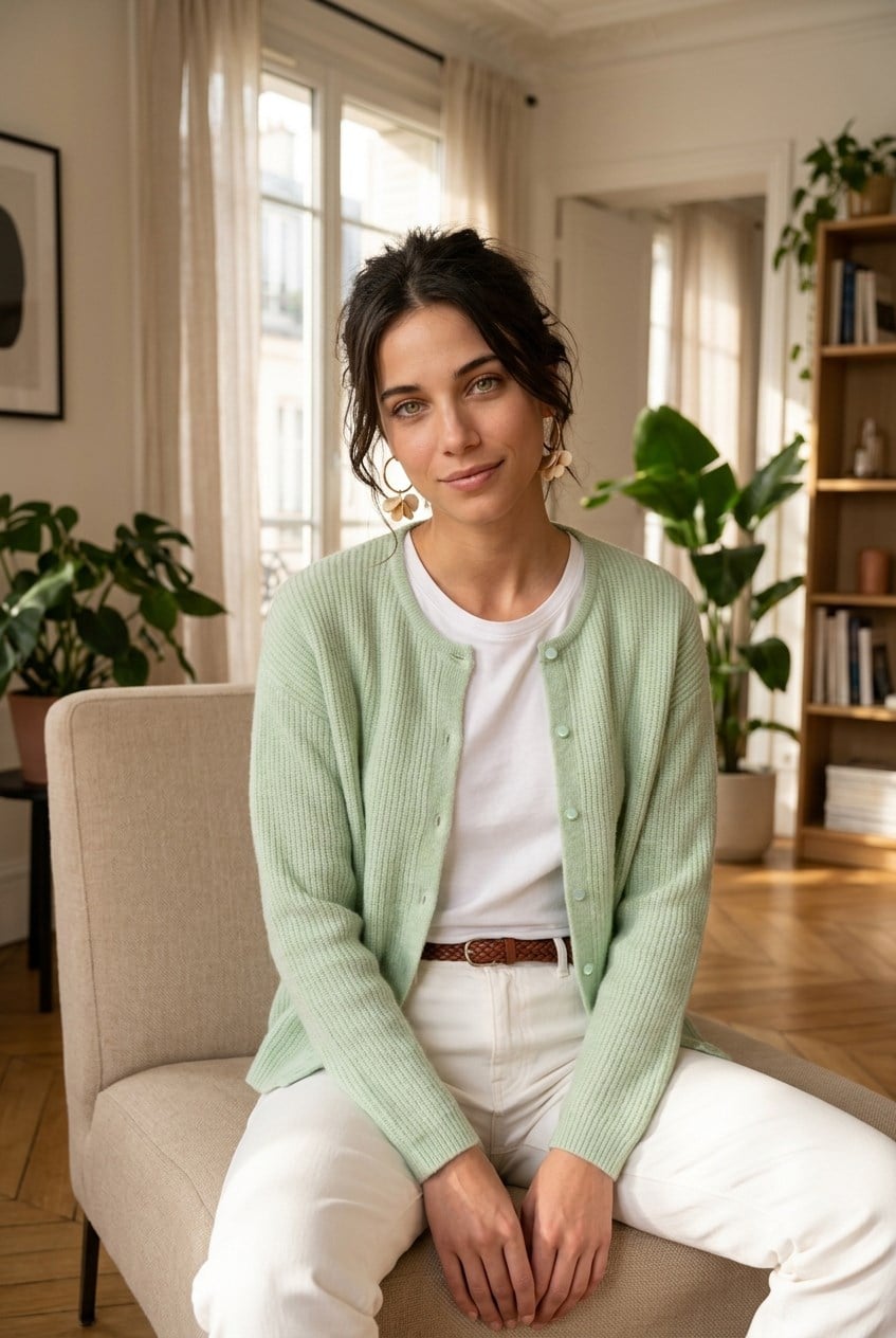 Peraluna Latina Cardigan - Selanik Örgü Kadın Hırka - Nil Yeşili