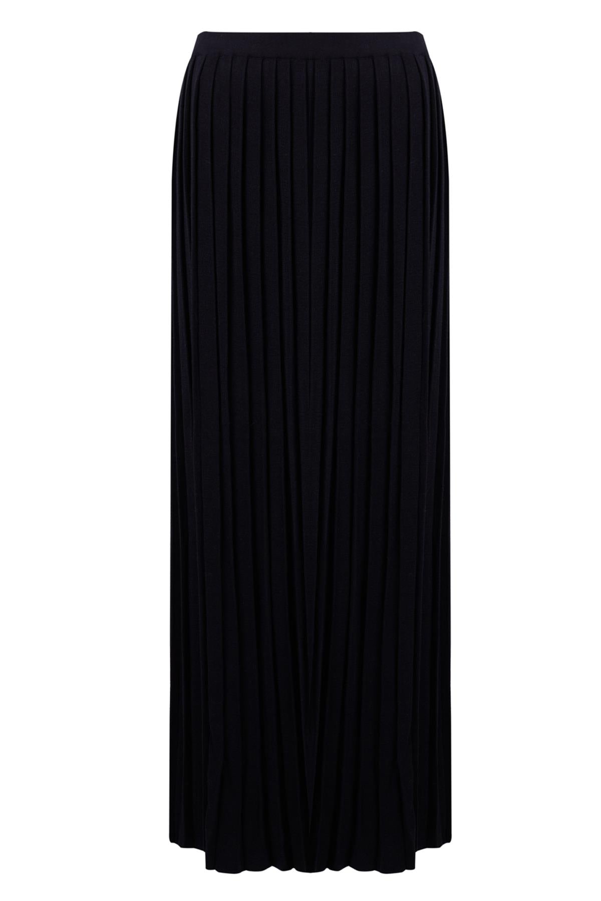 Peraluna-Maxi Skirt Maxi Boy Pileli Kadın Triko Etek Siyah-Etek-9-milagron.live