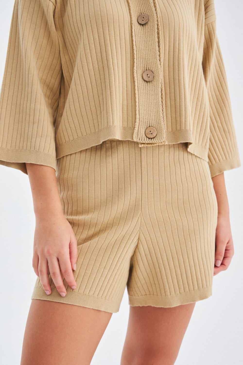Peraluna-Mujo Cardigan & Shorts %100 Pamuk Kadın Triko Şort Takım-Şort-14-milagron.live