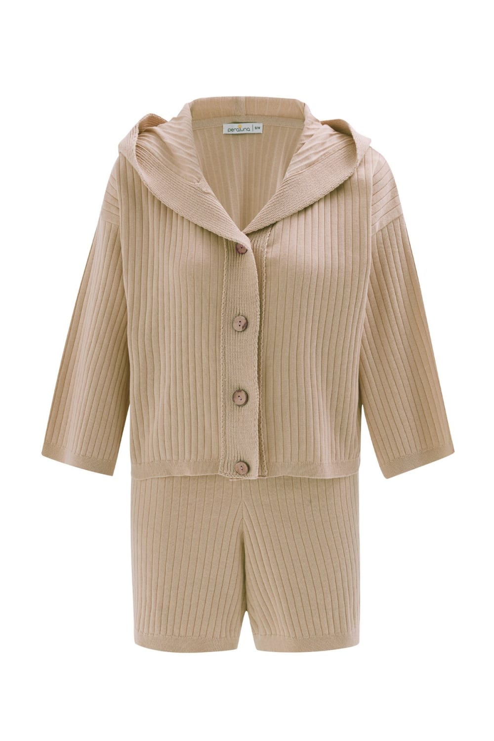 Peraluna-Mujo Cardigan & Shorts %100 Pamuk Kadın Triko Şort Takım-Şort-19-milagron.live