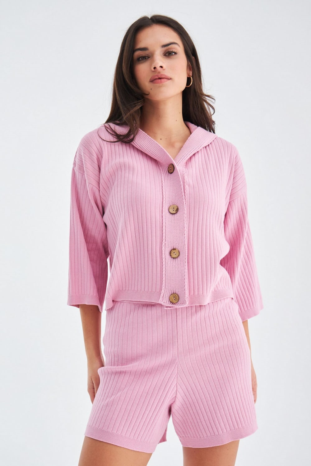 Peraluna-Mujo Cardigan & Shorts %100 Pamuk Kadın Triko Şort Takım-Şort-4-milagron.live