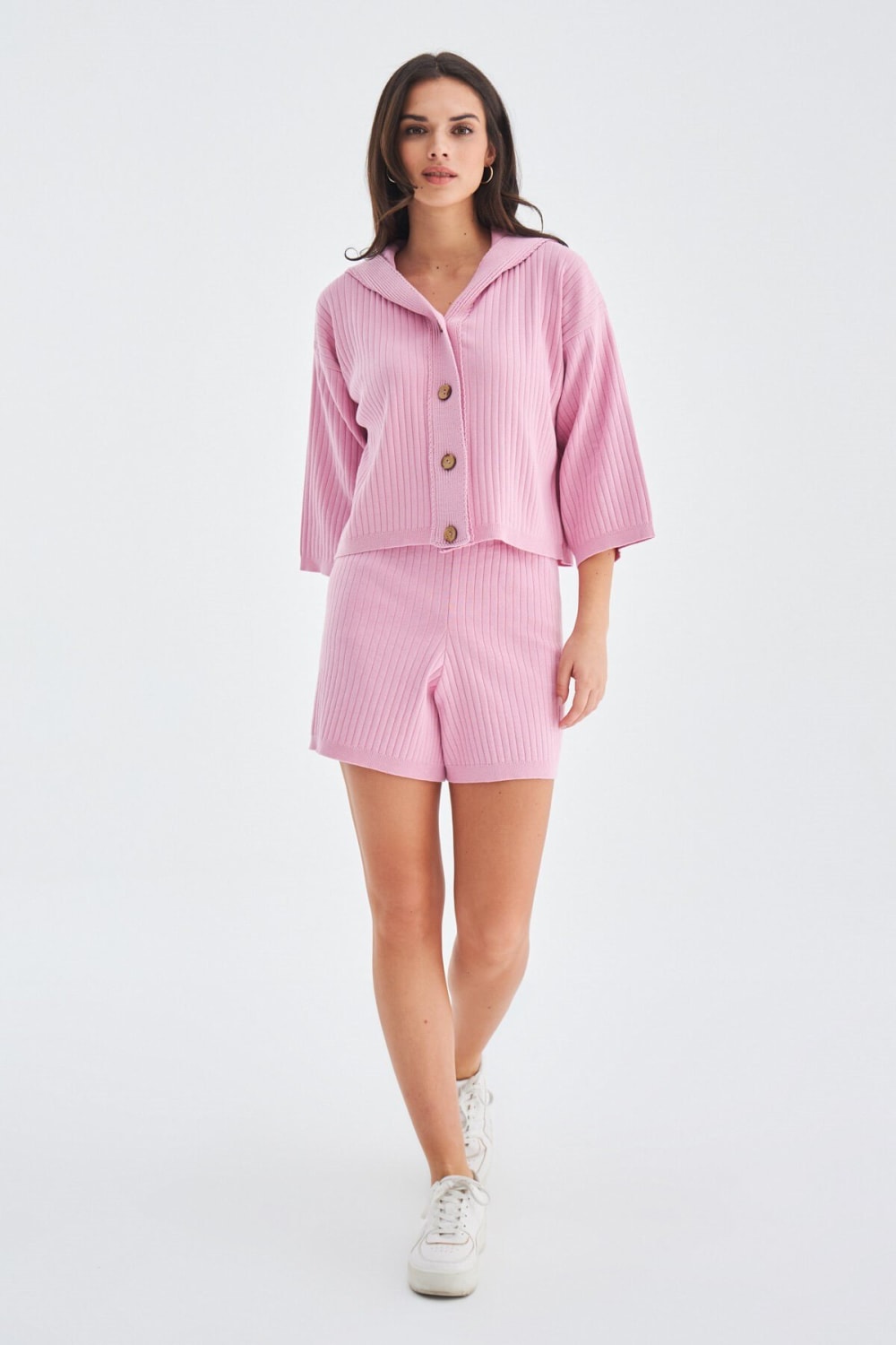 Peraluna-Mujo Cardigan & Shorts %100 Pamuk Kadın Triko Şort Takım-Şort-6-milagron.live