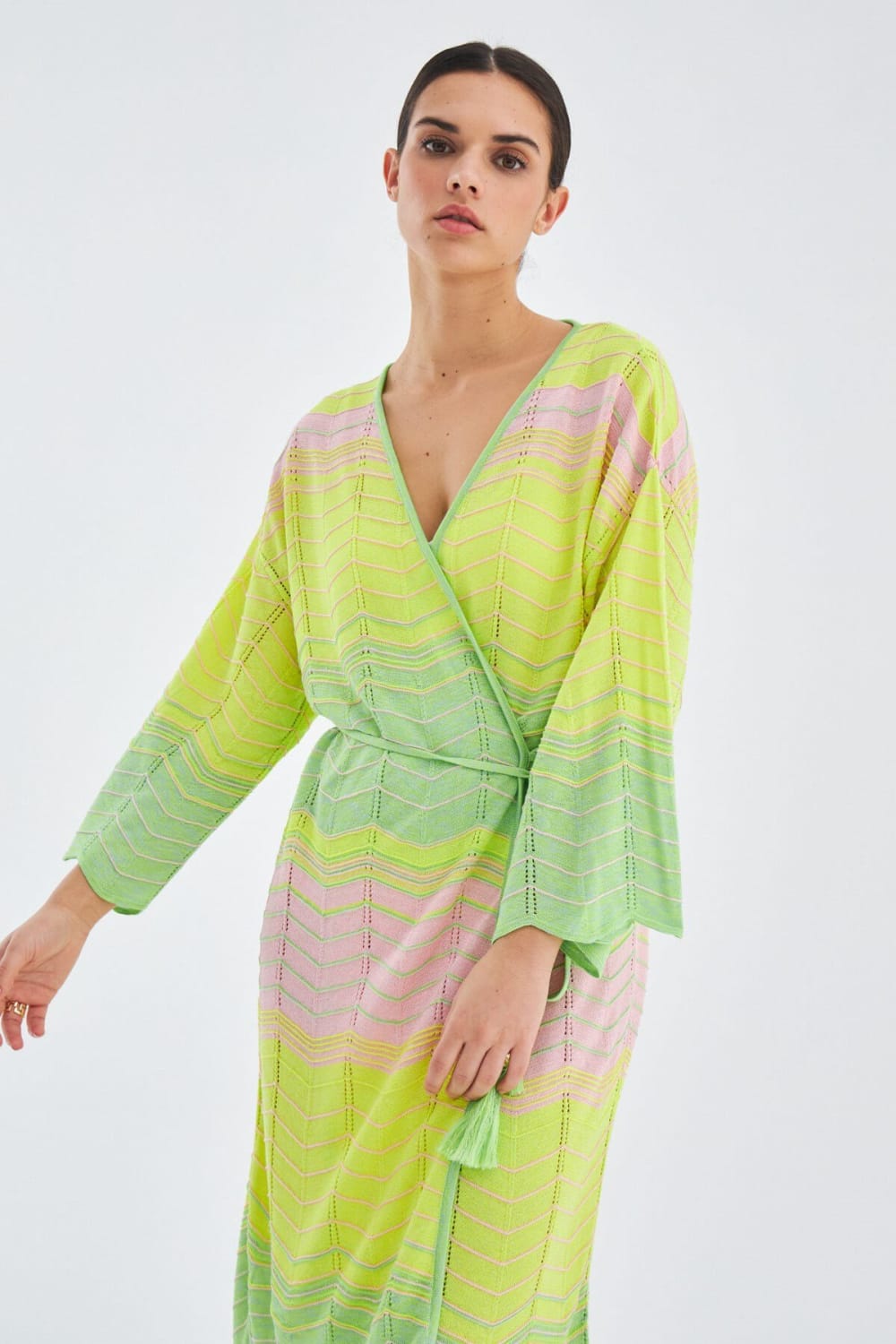 Peraluna-Sakura Çan Kollu Viskonlu Yazlık Kadın Triko Kimono-Kimono-1-milagron.live