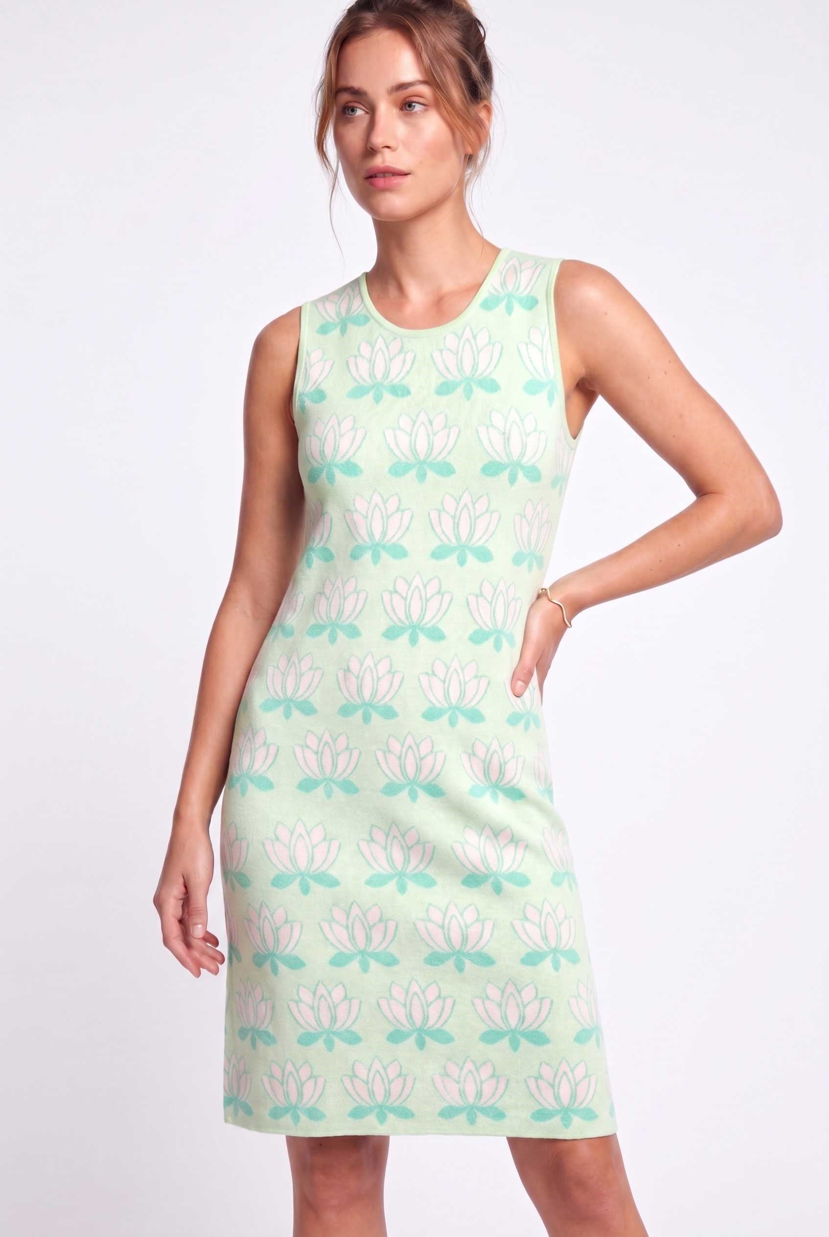 Peraluna Urban Lotus Elbise, Sıfır Kol, Yazlık Mini Elbise - Mint Multi