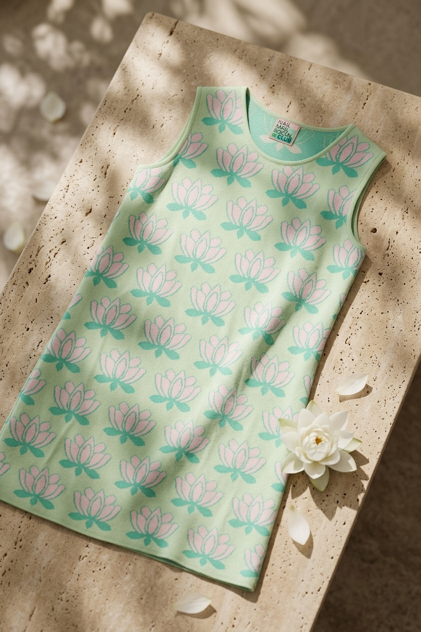 Peraluna Urban Lotus Elbise, Sıfır Kol, Yazlık Mini Elbise - Mint Multi