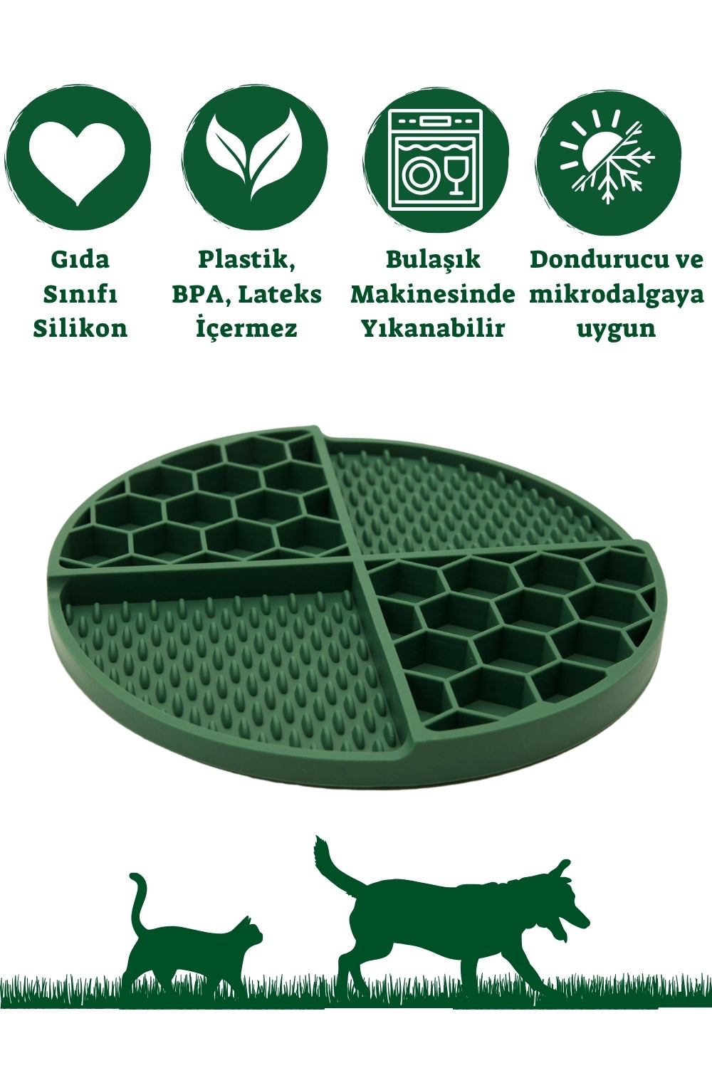 Silikon Yavaş Yeme Ve Yalama Matı Petek Desen Orman Yeşili - 1