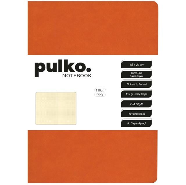 Pulko-Pulko Defter 110gr Ivory Kağıt, A5, Termo Deri, 224 Sayfa, Noktalı, 044, Turuncu-Defter-1-milagron.live