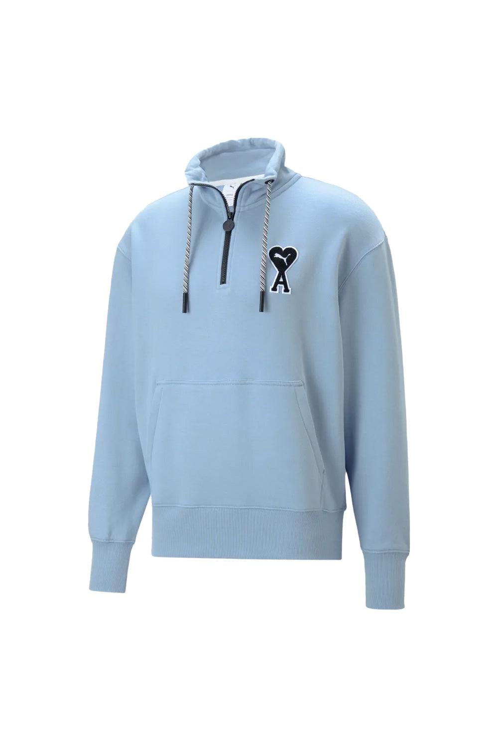 Puma-PUMA x AMI Half-Zip Sweatshirt Faded Denim-Sweatshirts & Hoodies-1-milagron.live