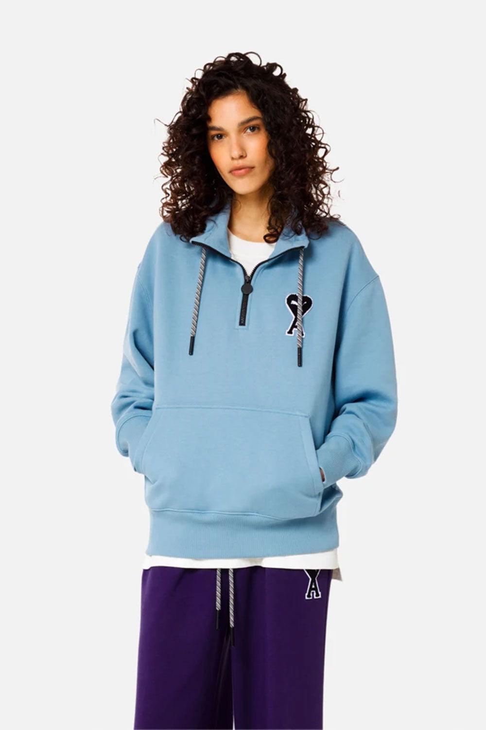 Puma-PUMA x AMI Half-Zip Sweatshirt Faded Denim-Sweatshirts & Hoodies-2-milagron.live