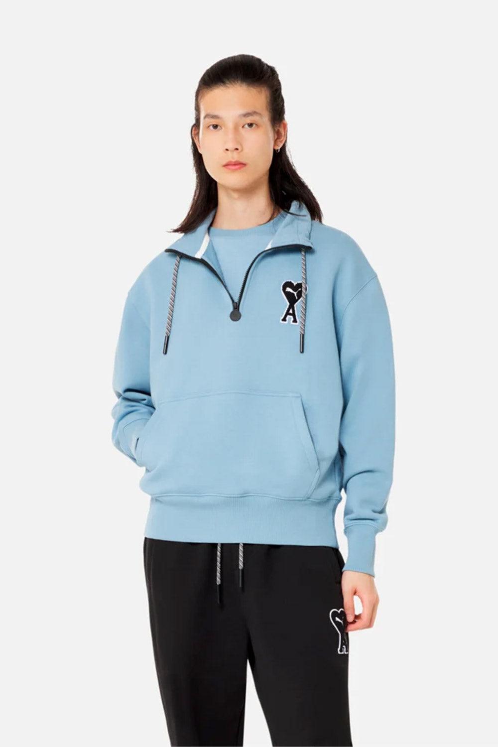 Puma-PUMA x AMI Half-Zip Sweatshirt Faded Denim-Sweatshirts & Hoodies-3-milagron.live