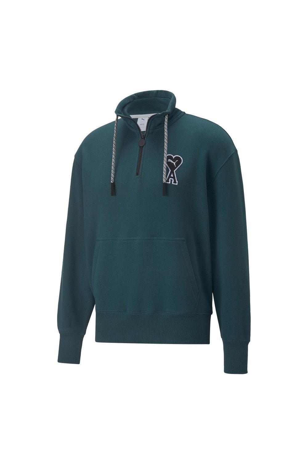 Puma-PUMA x AMI Half-Zip Sweatshirt Varsity Green-Sweatshirts & Hoodies-1-milagron.live