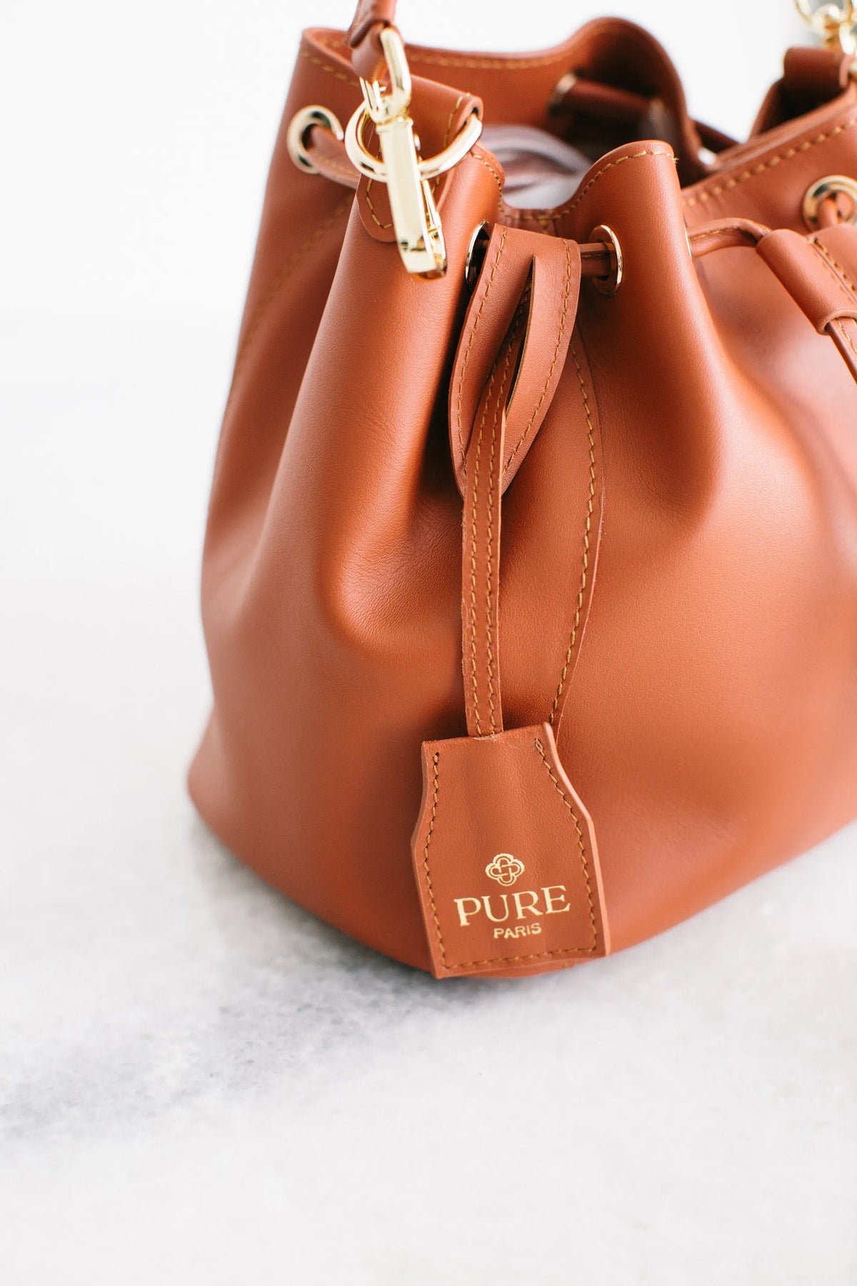 Pure Paris-Petit Bonbon Hakiki Deri Bucket Çanta, Kiremit-Omuz Çantası-9-milagron.live
