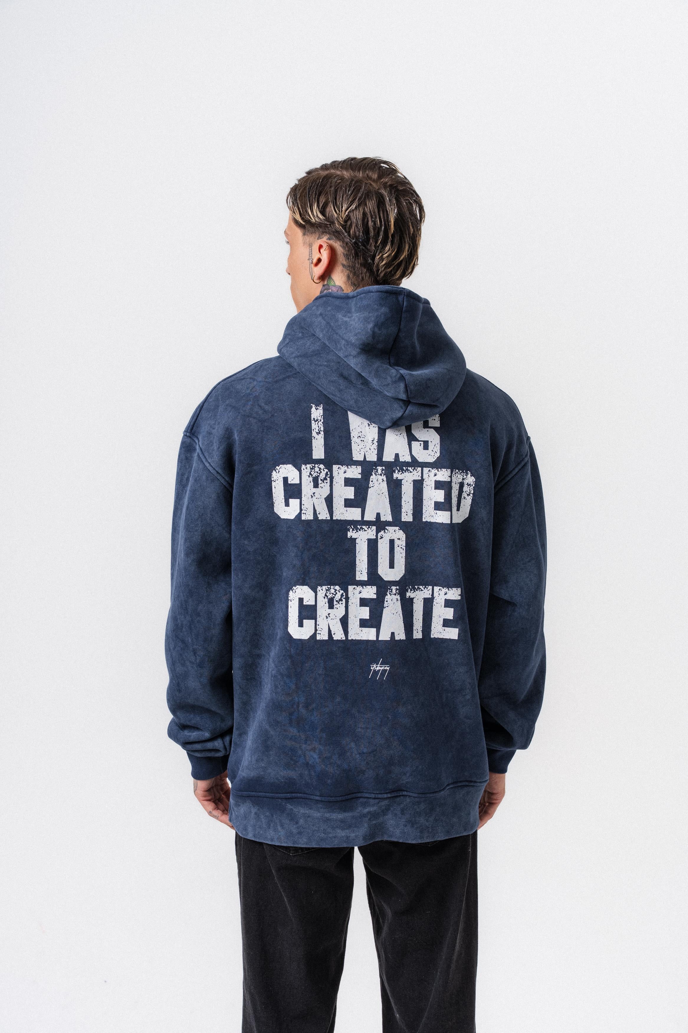 Erkek Create Baskılı Kapüşonlu Oversize Hoodie Lacivert