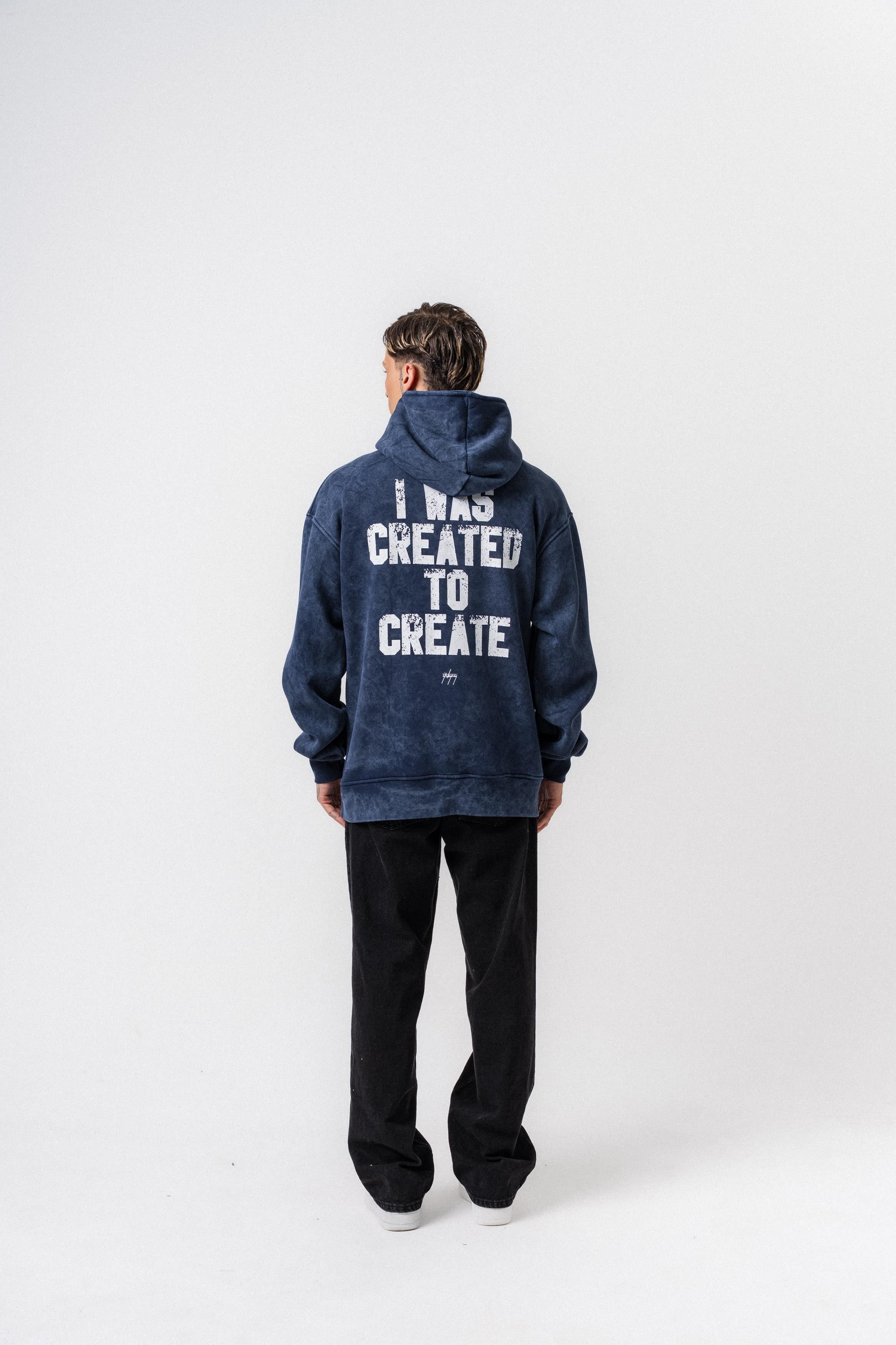 Erkek Create Baskılı Kapüşonlu Oversize Hoodie Lacivert