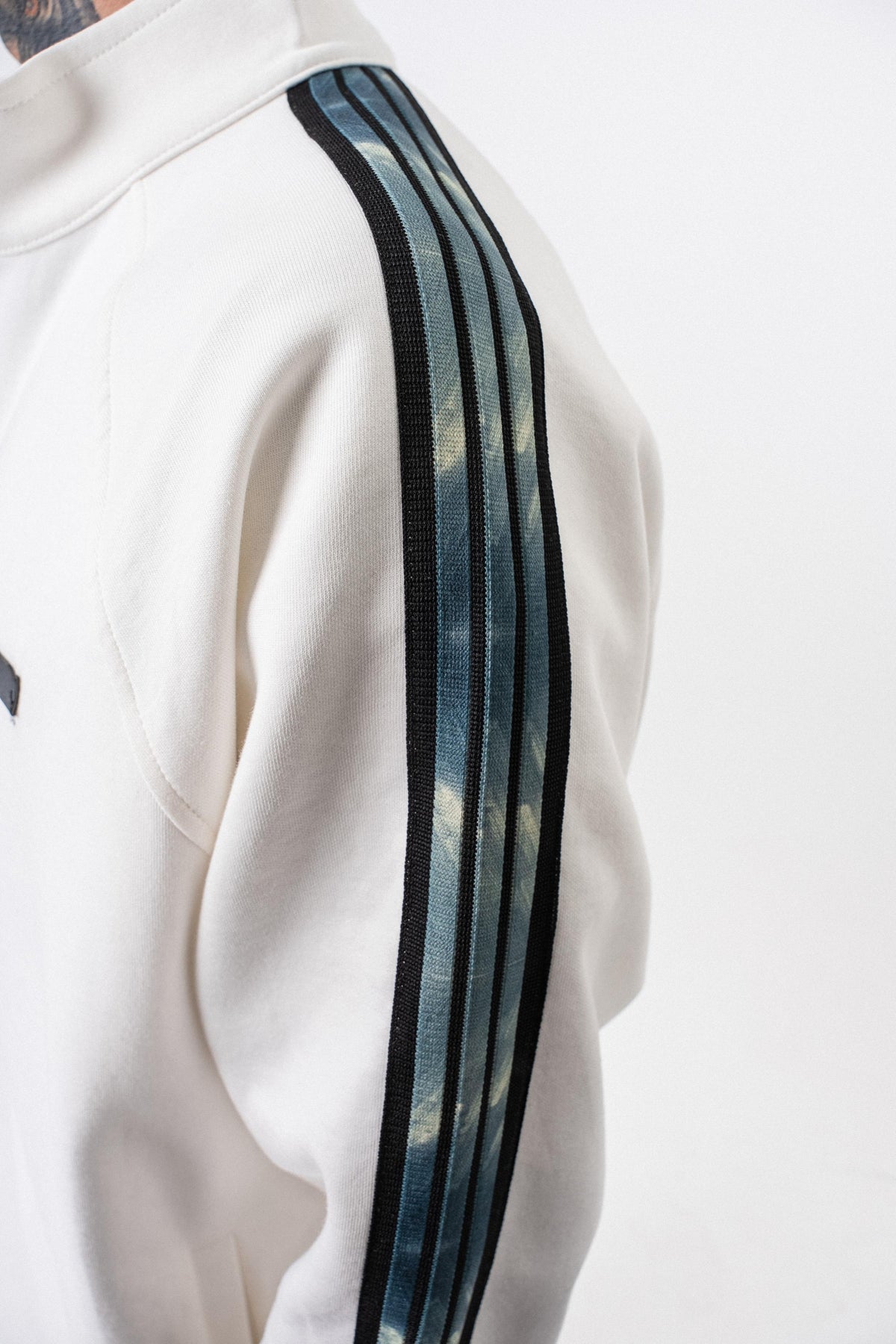 Erkek Dark Striped Şerit Detaylı Dik Yaka Doubleface Zip Oversize Sweatshirt Ekru