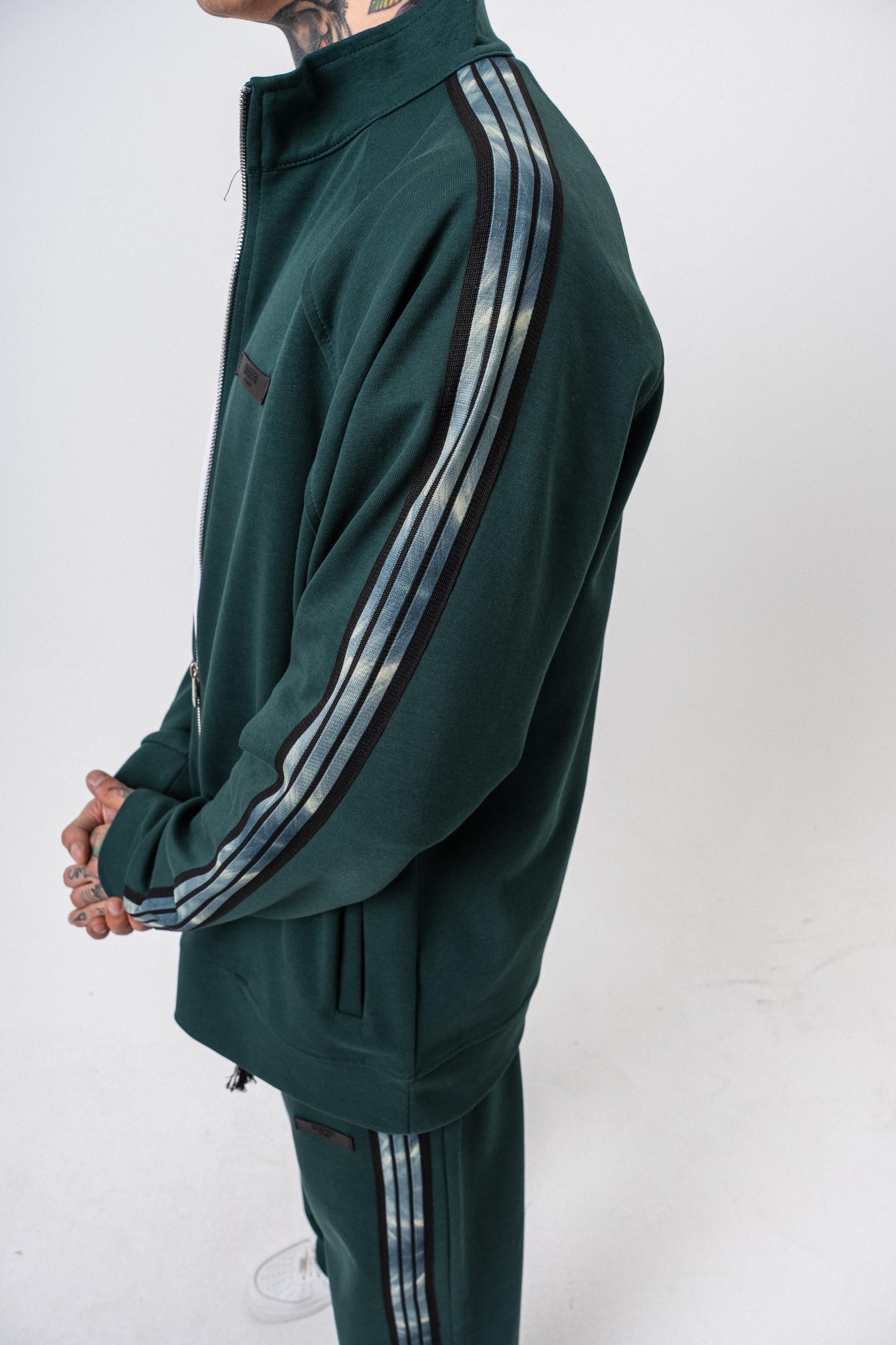 Erkek Dark Striped Şerit Detaylı Dik Yaka Doubleface Zip Oversize Sweatshirt Nefti