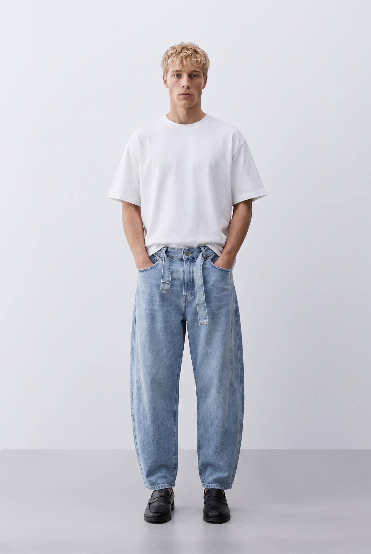 Erkek Barrel Fit Jean Açık Mavi