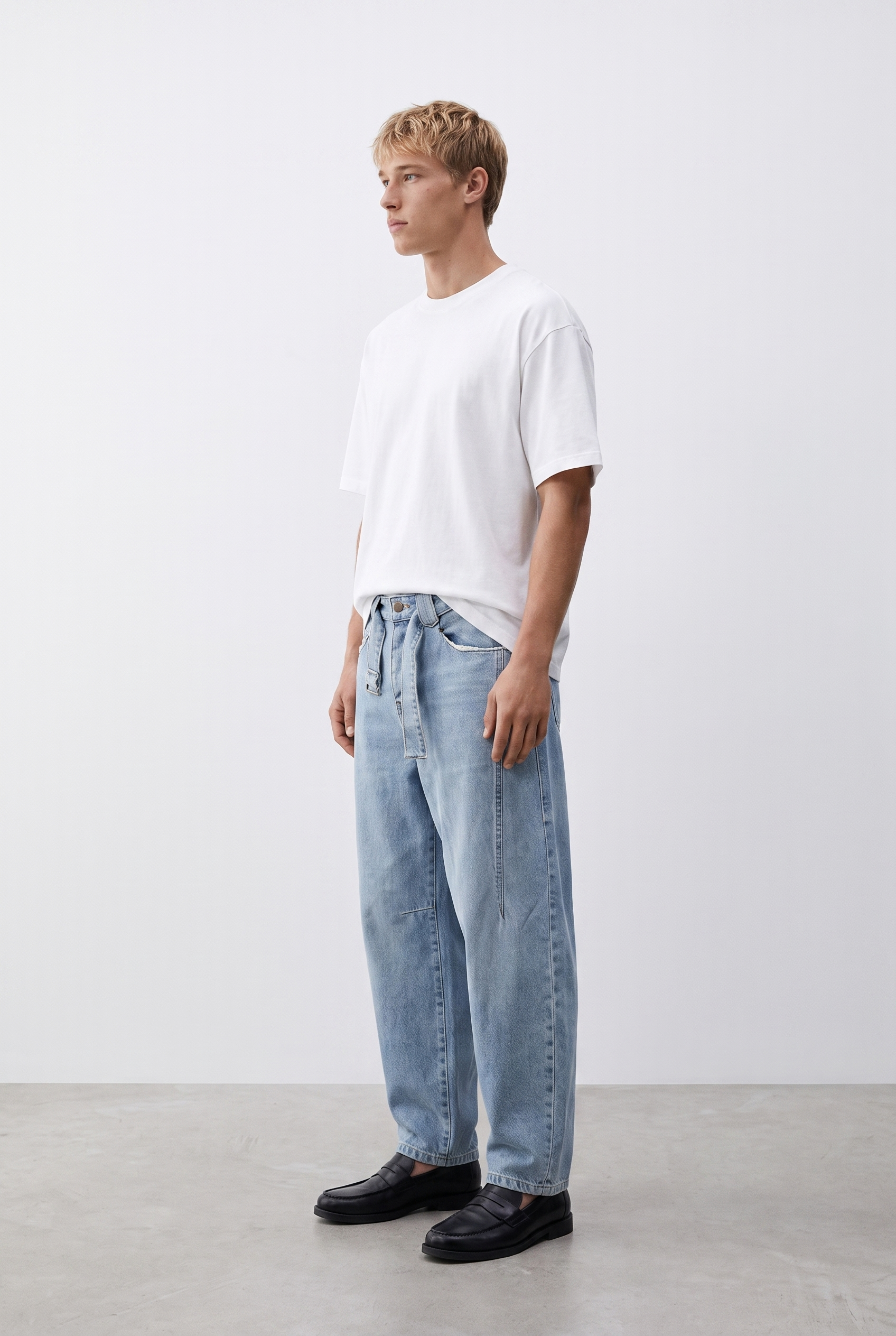 Erkek Barrel Fit Jean Açık Mavi
