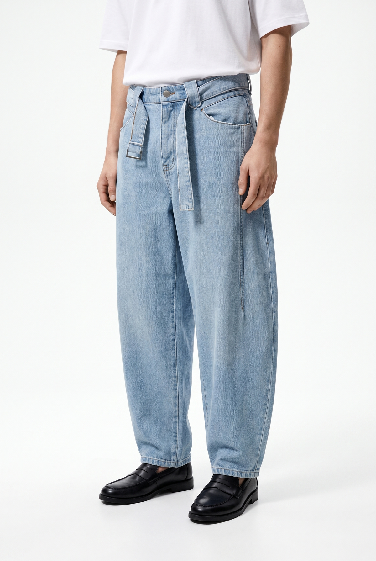Erkek Barrel Fit Jean Açık Mavi