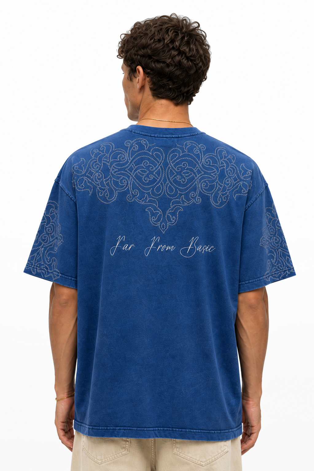 Erkek Far From Basic Yıkamalı Oversize T-Shirt Lacivert