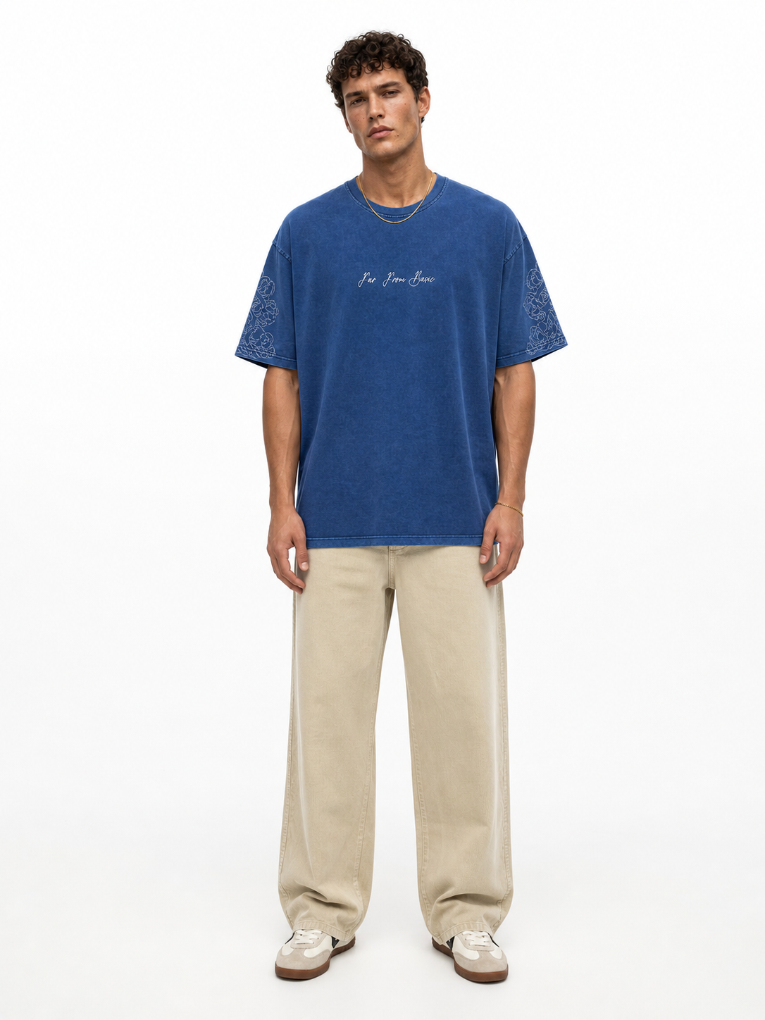 Erkek Far From Basic Yıkamalı Oversize T-Shirt Lacivert