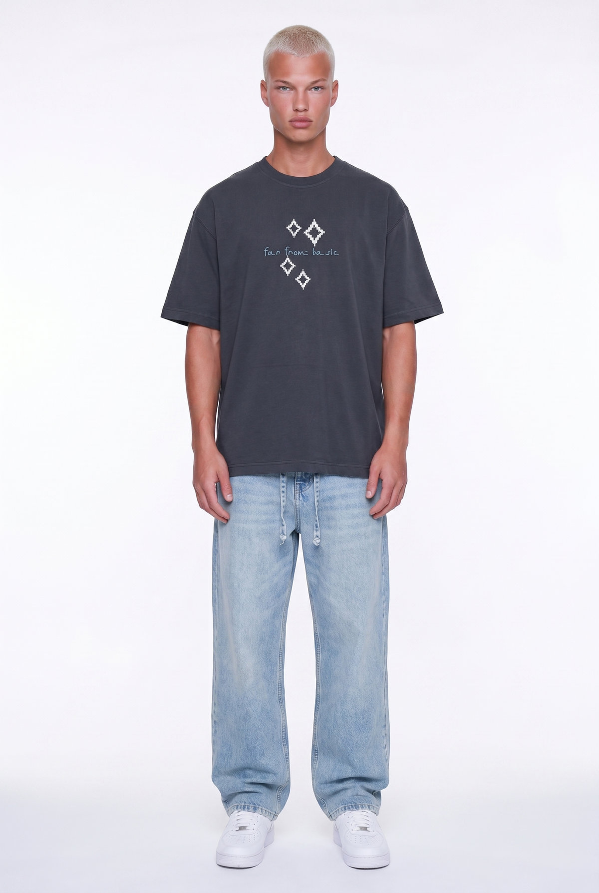 Erkek Ffb Nakış Detaylı Oversize T-Shirt Füme