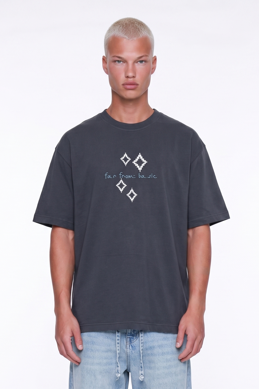 Erkek Ffb Nakış Detaylı Oversize T-Shirt Füme