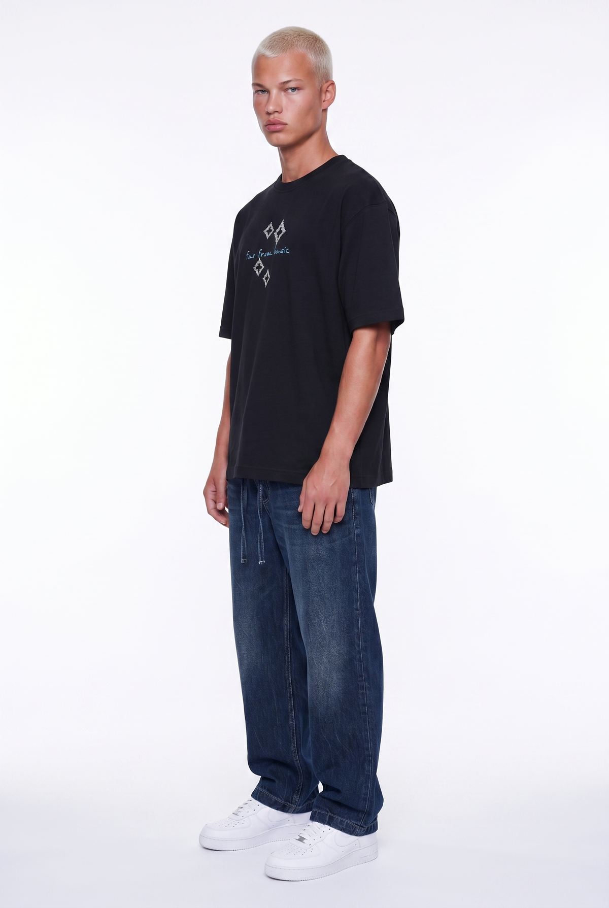 Erkek Ffb Nakış Detaylı Oversize T-Shirt Siyah