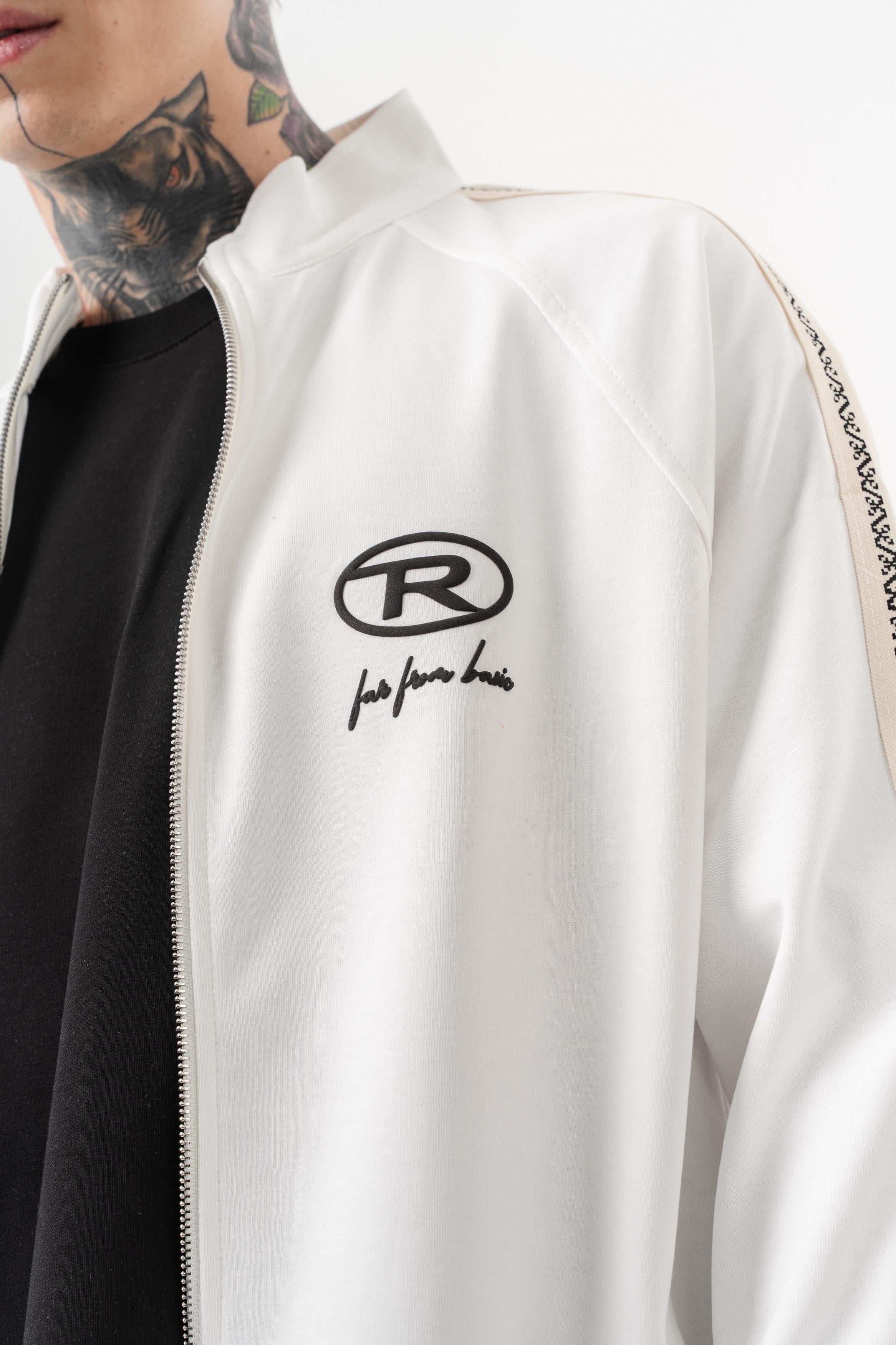 Erkek Ffb Şerit Detaylı Dik Yaka Doubleface Zip Oversize Sweatshirt Ekru